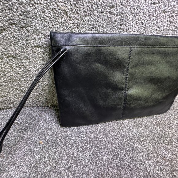 Genuine leather black purse fold over flap clutch pocket book formal  - Q1470 - Picture 5 of 14